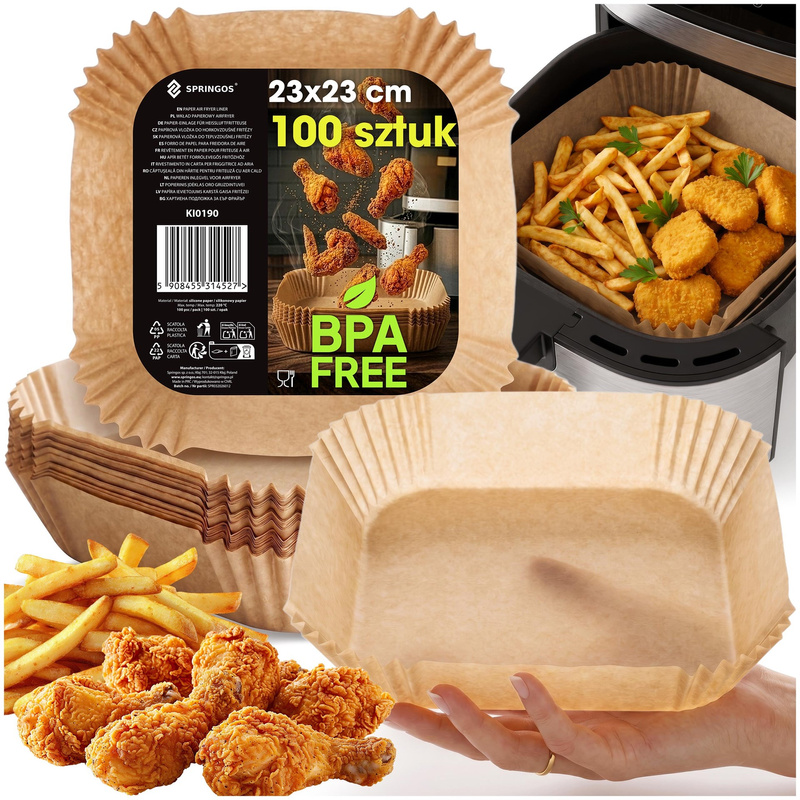 Wkłady do Airfryer 100 szt. 23 x 23 cm papierowe tacki do frytkownicy beztłuszczowej