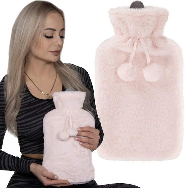 Termofor z osłoną duży ogrzewacz do rąk z futrzanym pokrowcem 2L różowy