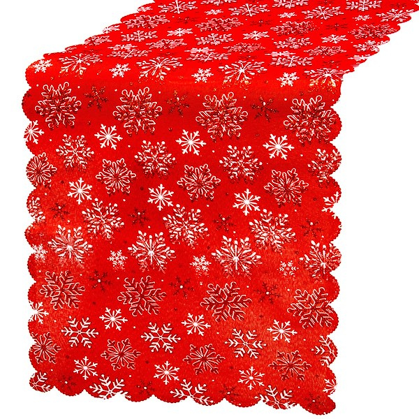 Bieżnik na stół 180x36cm obrus świąteczny ze śnieżynkami czerwony