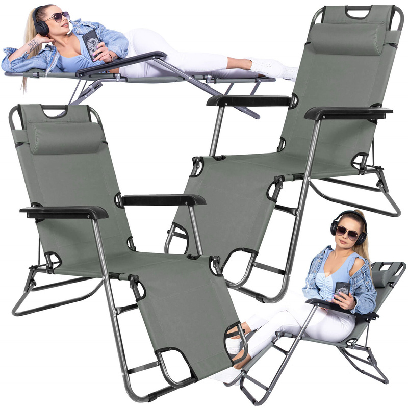Leżak ogrodowy grawitacyjny szary zestaw 2 szt.