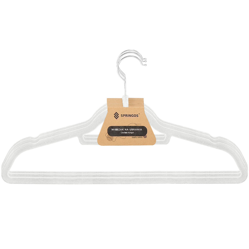 Wieszaki na ubrania 3 szt. welurowe zestaw premium biały