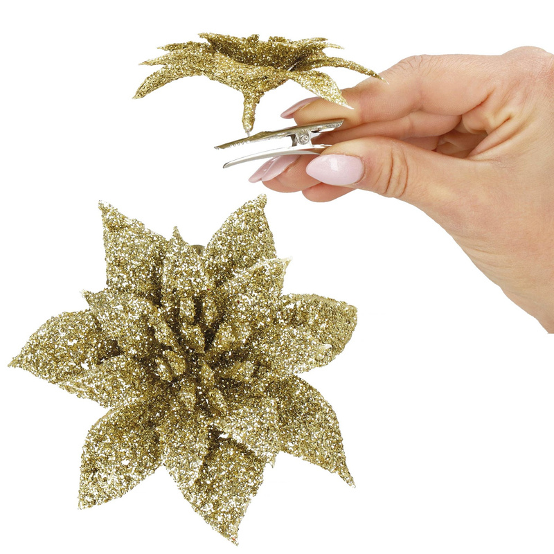 Poinsecja sztuczny kwiat, gwiazda betlejemska złota z brokatem