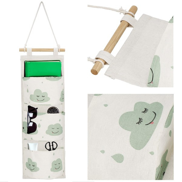 Pojemnik z trzema kieszeniami, wiszący , organizer do przechowywania zabawek chmurki