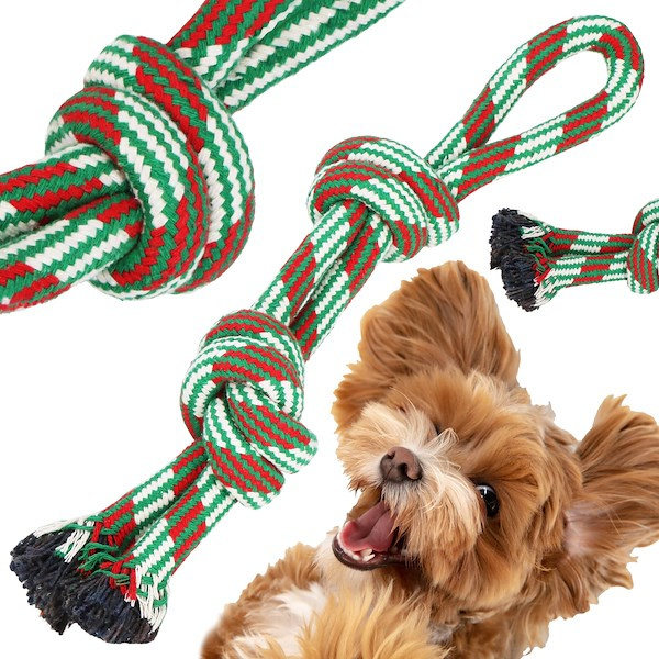 Gryzak dla psa sznur z węzłami podwójna lina do zabawy kolorowa