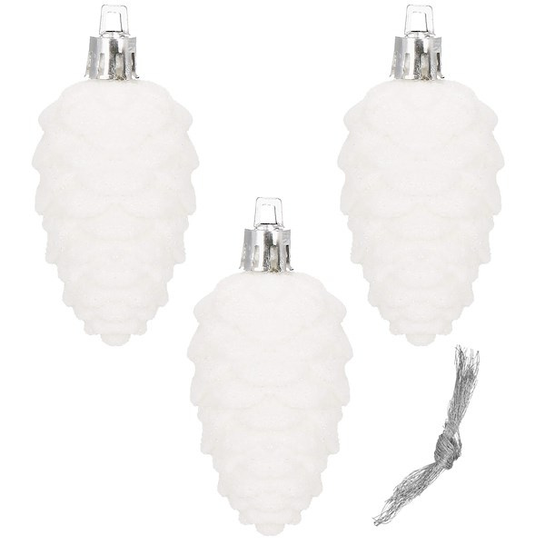 Ozdoba choinkowa 8,5cm świąteczna zawieszka szyszki 3 szt. biały brokat