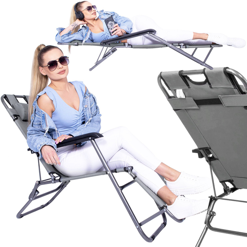 Leżak ogrodowy zero gravity składana leżanka metalowa szara