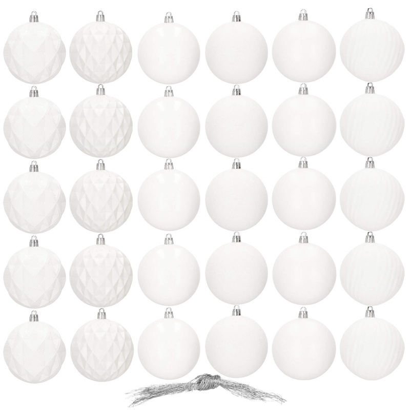 Bombki choinkowe 30 szt. białe 8 cm ozdoby choinkowe