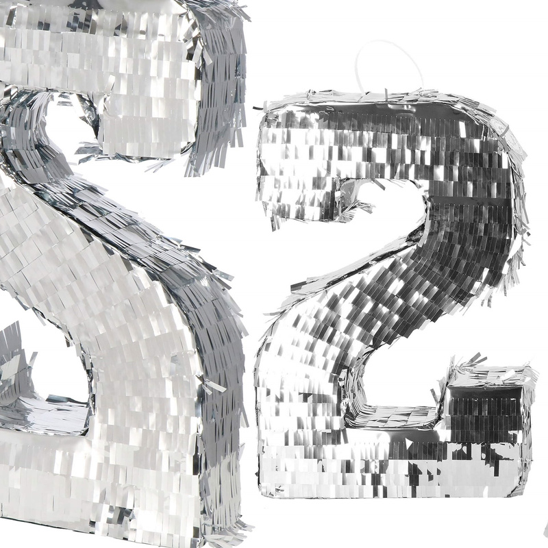 Piniata urodzinowa srebrna cyfra 2 dla dzieci