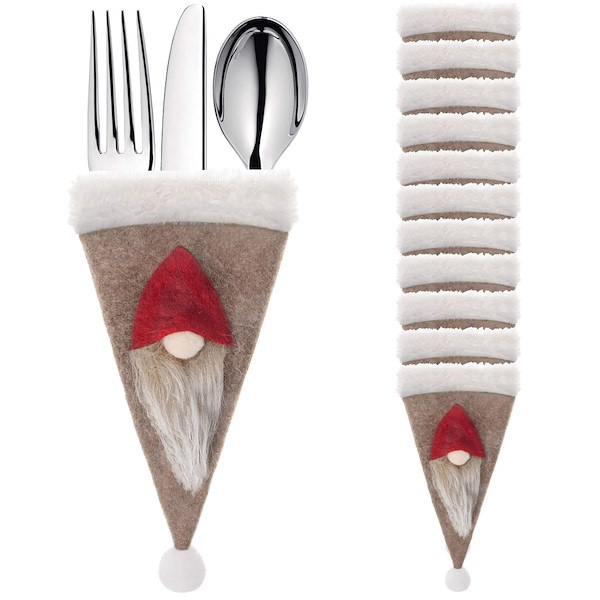 Etui na sztućce 12szt. świąteczne kieszonka, czapka brązowa ozdoba świąteczna