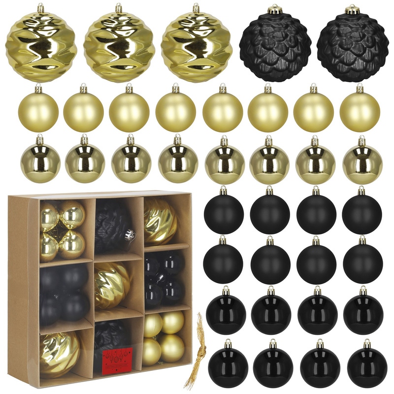 Bombki choinkowe zestaw 37 szt. ozdoby świąteczne do stroika, nietłukące złoto-czarne