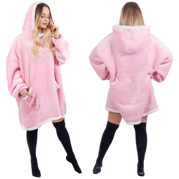 Kocobluza damska 2w1 koc i bluza z kapturem ciepła różowa