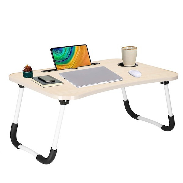 Stolik pod laptopa jasnobrązowy składana podstawka na komputer imitacja drewna