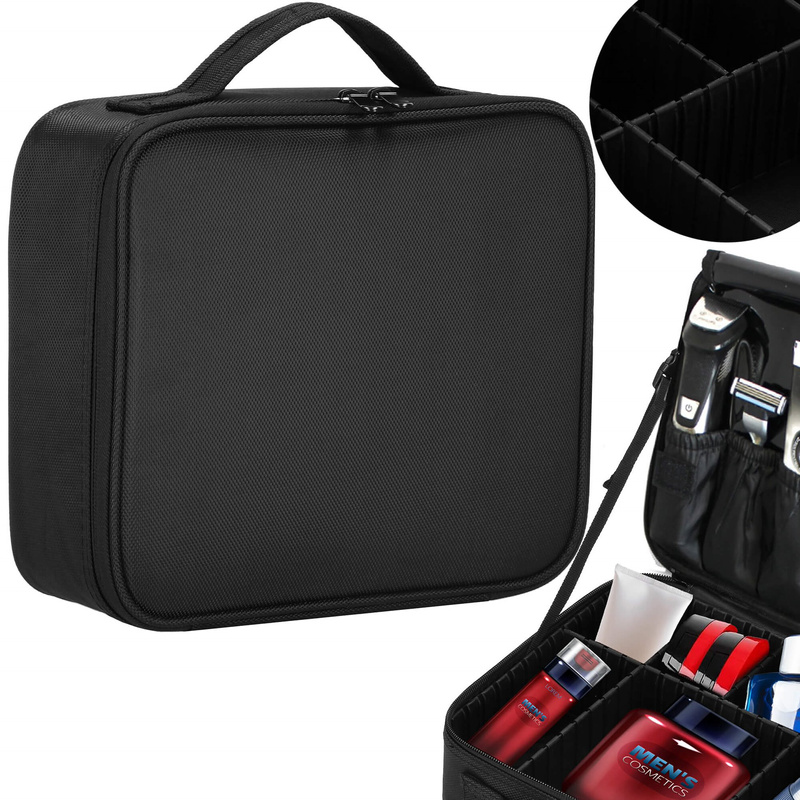 Podróżny kuferek na kosmetyki z regulowanymi przegródkami, kosmetyczka czarna