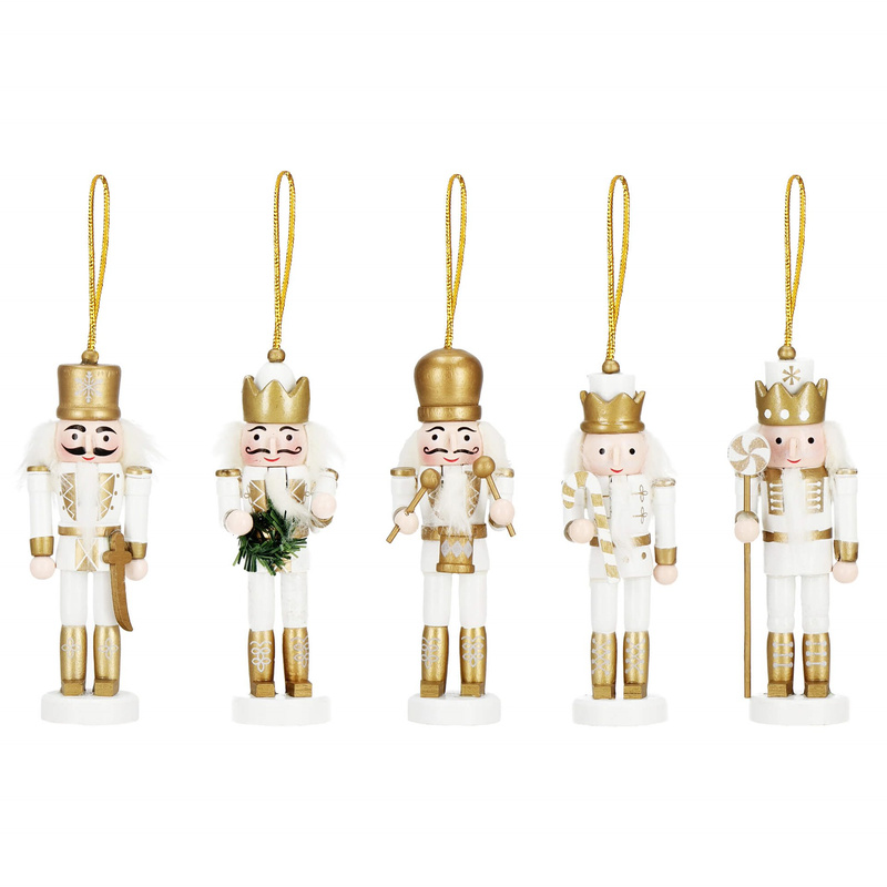 Zawieszki świąteczne 5 sztuk dziadek do orzechów ozdoby choinkowe drewniane