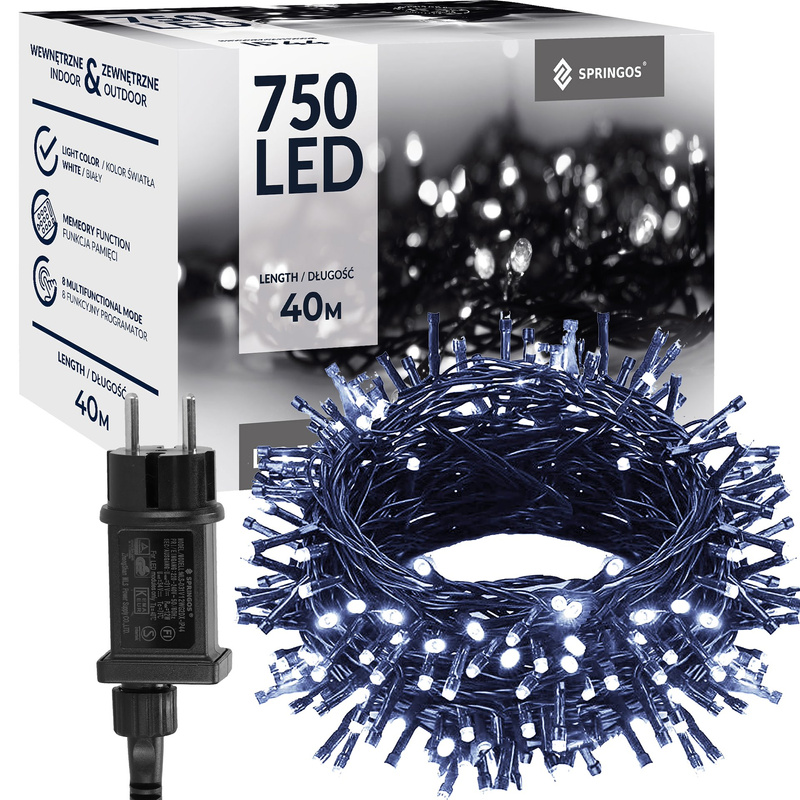Lampki choinkowe 750 LED 40 m zimny biały +flash zewnętrzne oświetlenie świąteczne