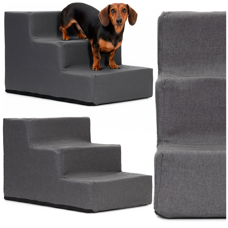 Schodki trzystopniowe dla psa, podest, rampa 30 cm ciemnoszara