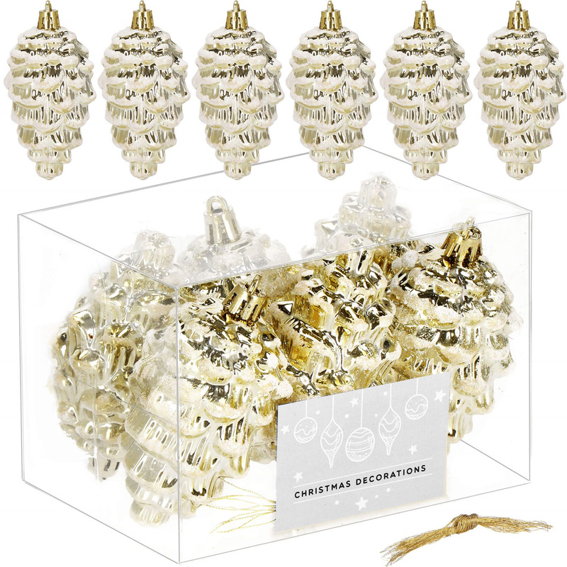 Zawieszki świąteczne szyszki 6 szt. ozdoby choinkowe 9,5 cm bombki złoty brokat