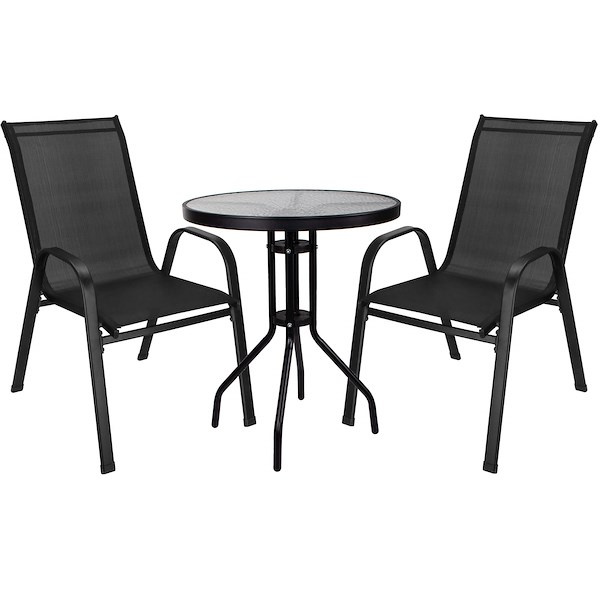 Meble tarasowe metalowe zestaw dla 2 osób stolik kawowy 2 krzesła czarny