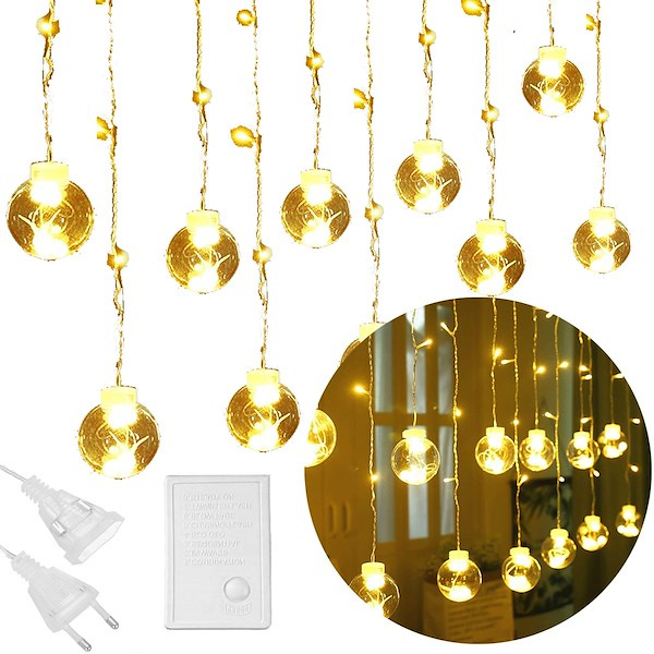 Kurtyna świetlna na okno 108 led girlanda, lampki kulki biały ciepły