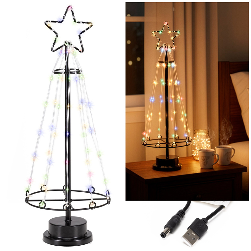 Choinka metalowa 45 cm ozdoba świąteczna 80 LED multikolor