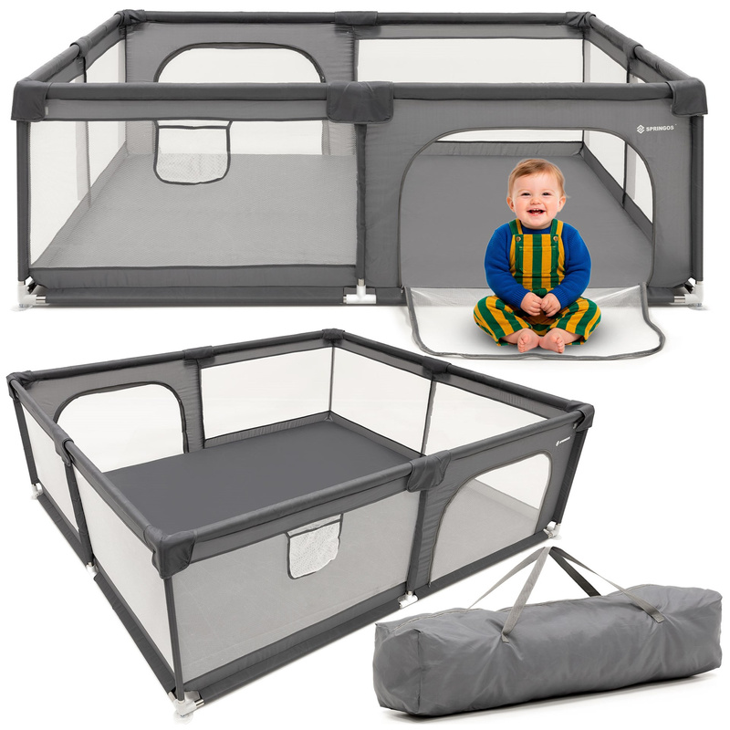 Kojec dziecięcy, zamykany 200x180x66 cm składany, turystyczny, szary