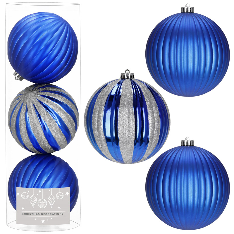 Bombki choinkowe duże 3 szt. ozdoby choinkowe 15 cm nietłukące z brokatem niebieskie