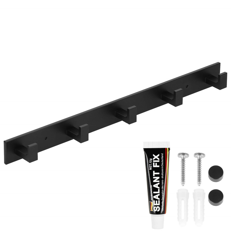 Wieszak łazienkowy na ubrania 5 haczyków, wieszak ścienny aluminiowy czarny