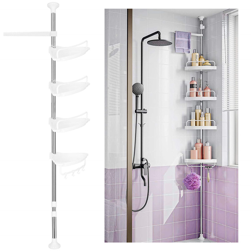 Półka łazienkowa teleskopowa pod prysznic narożna regał 4 poziomy biały