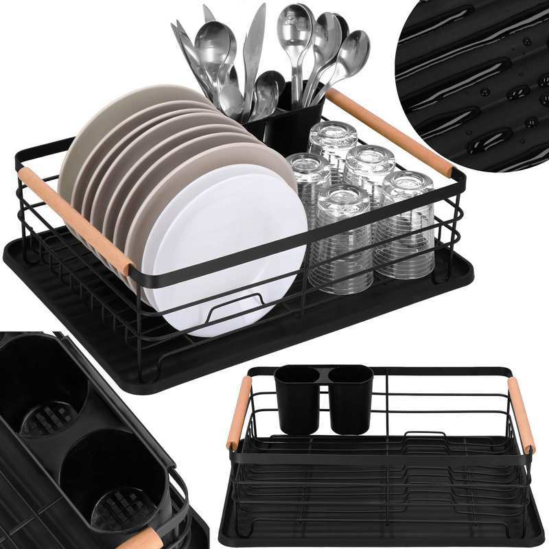 Ociekacz do naczyń 42x31x14 cm metalowa suszarka z tacką czarno-brązowa