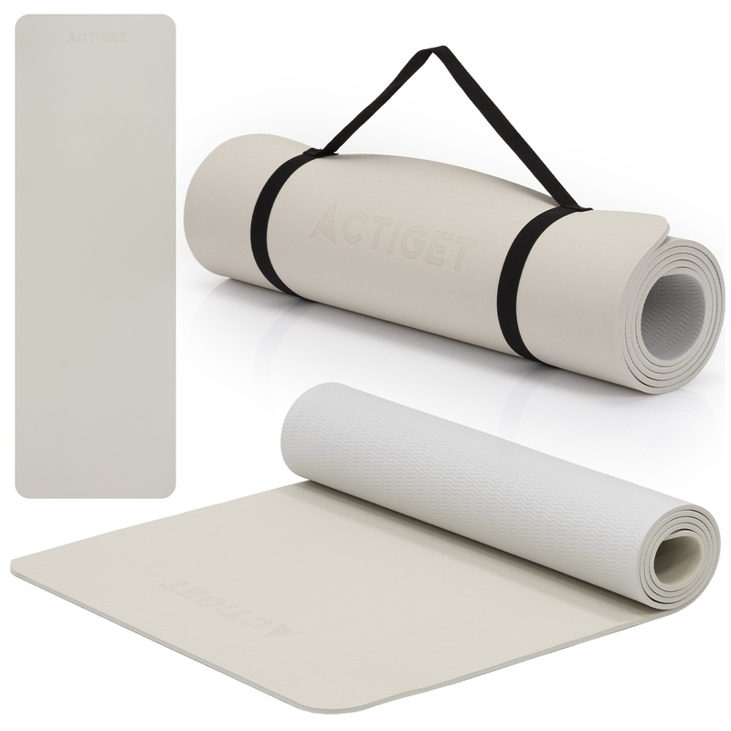 Mata do jogi, ćwiczeń fitness antypoślizgowa 183x61 cm materac do pilates, jasny beż