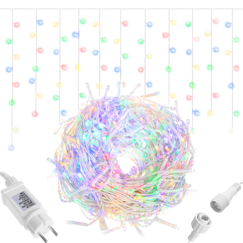 Kurtyna świetlna 500 led girlanda, lampki wewnętrzno-zewnętrzne sople multikolor