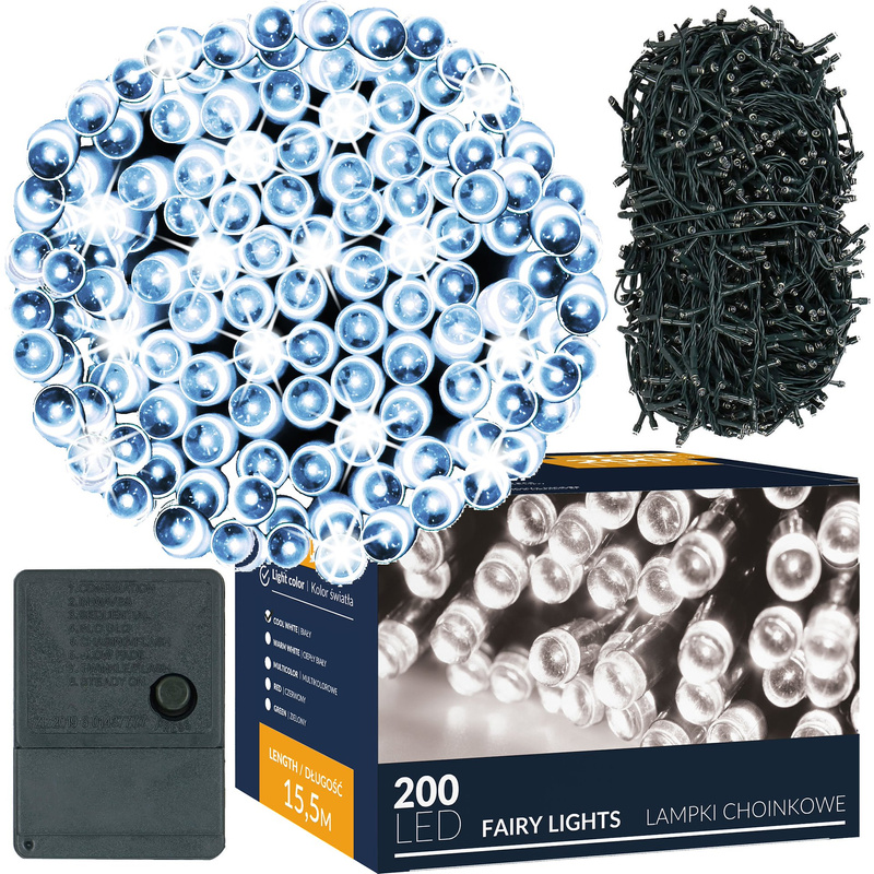 Lampki świąteczne 200 Led biały zimny 15,5 m oświetlenie choinkowe