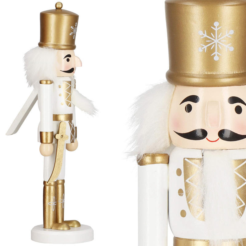 Dziadek do orzechów 30 cm z mieczem drewniany żołnierzyk złoty, figurka świąteczna