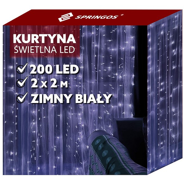 Kurtyna świetlna 200 led biały zimny lampki wewnętrzne USB z programatorem i pilotem