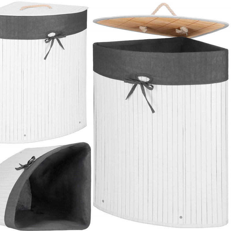 Kosz na pranie 60L narożny pojemnik z klapą bambus naturalny