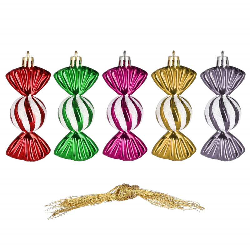 Bombki choinkowe 5 szt. ozdoby świąteczne zestaw cukierki 6 cm kolorowe