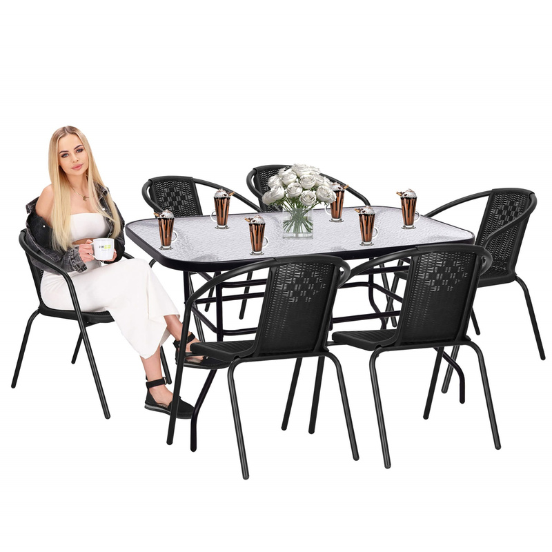Zestaw mebli ogrodowych stół prostokątny i krzesła metalowe 6 szt. czarne komplet ogrodowy