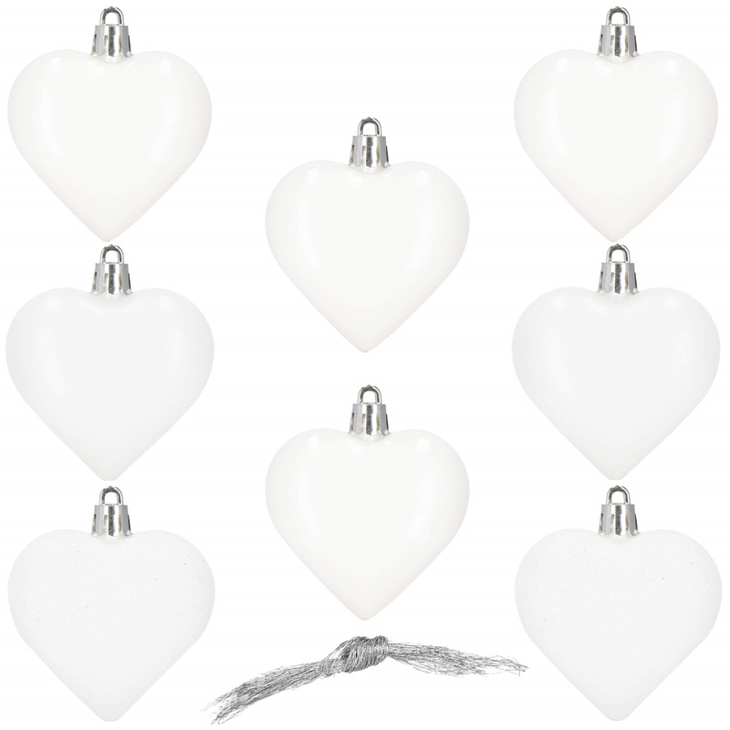 Bombki choinkowe 7 cm ozdoby świąteczne 8 szt. nietłukące serca, białe