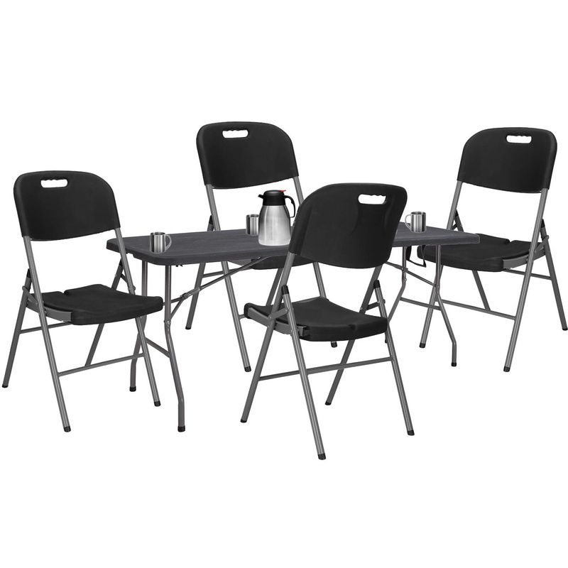 Zestaw cateringowy, stół 180 cm z 4 krzesłami składany na bankiet, zestaw turystyczny czarny