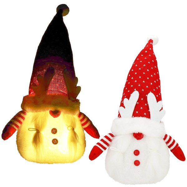 Skrzat świąteczny świecący 36 cm dekoracja Led na baterie, krasnal gnom