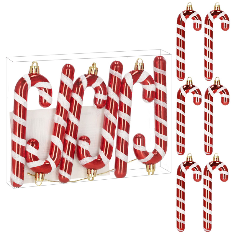 Bombki choinkowe zestaw 6 szt. dekoracje świąteczne do stroika, laska cukrowa, nietłukące