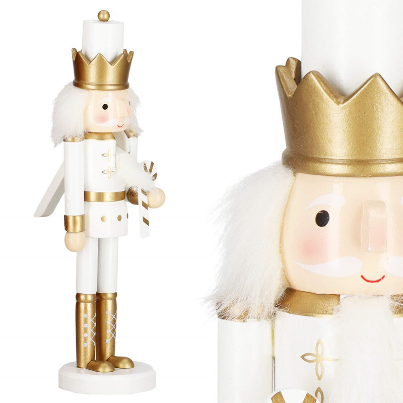 Dziadek do orzechów 30,5 cm z laską drewniany żołnierzyk złoty, figurka świąteczna