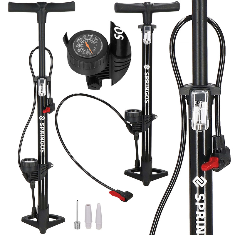 Pompka rowerowa z manometrem 11 bar, pompka podłogowa do rowerów