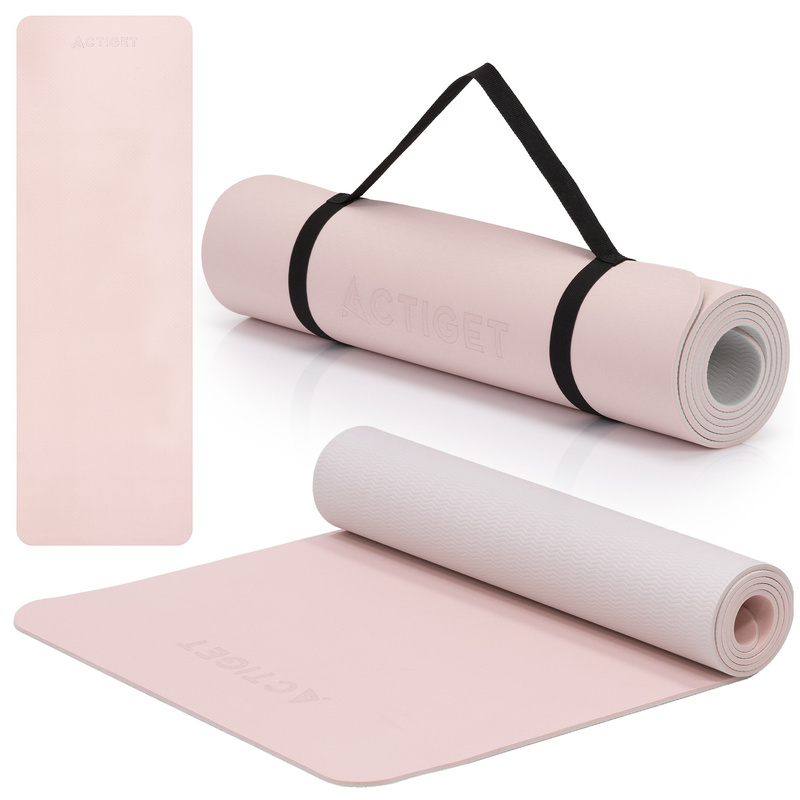 Mata do jogi, ćwiczeń fitness antypoślizgowa 183x61 cm materac do pilates, jasny róż