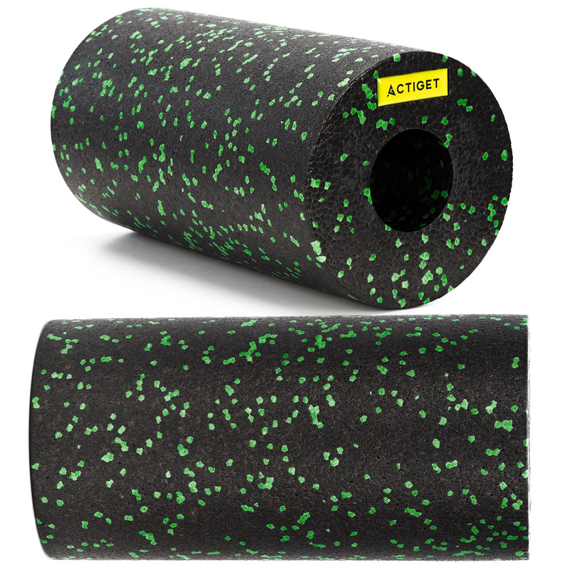 Roller fitness do masażu ciała, piankowy wałek średnio twardy, czarno-zielony