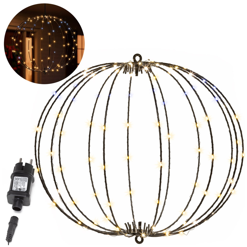 Kula świetlna do ogrodu 112 LED  bombka, dekoracja świąteczna, IP44 ciepły biały + biały flash