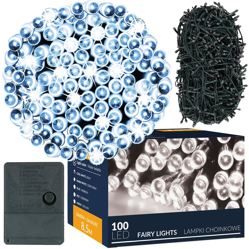 Lampki świąteczne 100 led biały zimny 8,5 m oświetlenie choinkowe