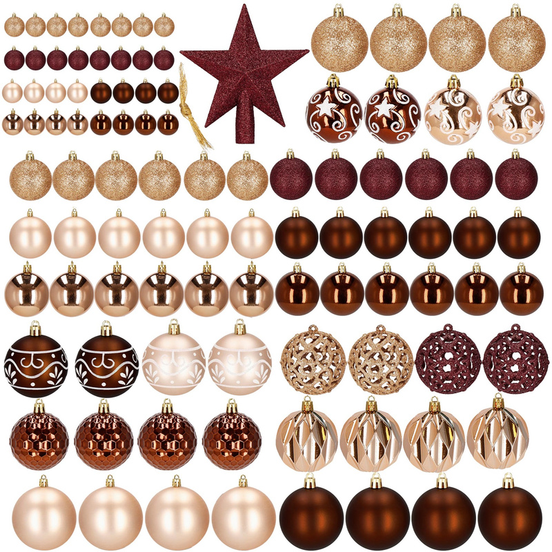 Bombki choinkowe 101 szt. zawieszki na choinkę ozdoby świąteczne z gwiazdą brązowe, rose gold