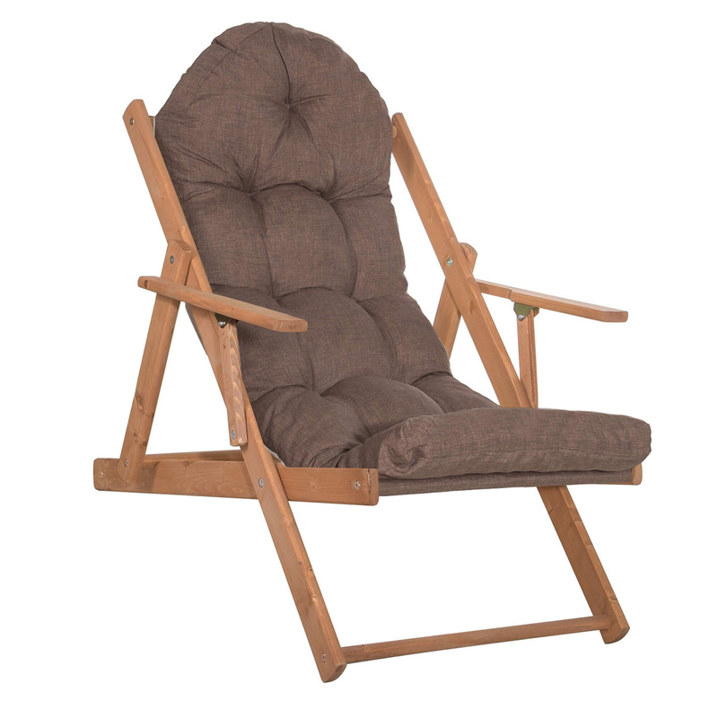 Leżak ogrodowy, drewniany Borneo fotel z 3-stopniową regulacją i poduszką, balkonowy, brązowy