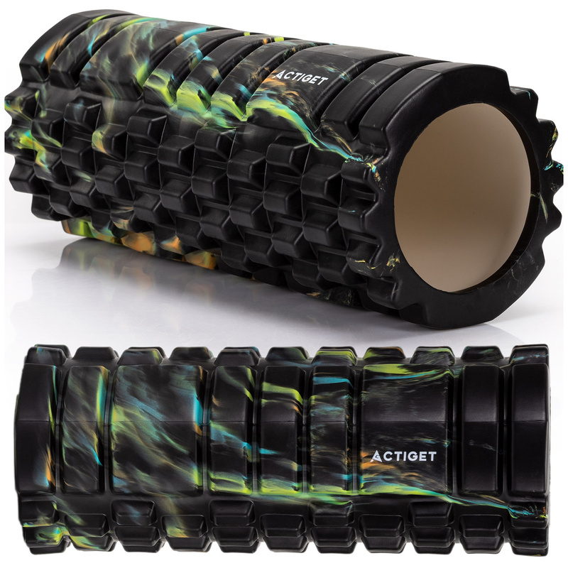 Roller fitness do masażu ciała, średnio twardy, wałek z wypustkami, czarny